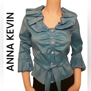 NWT Anna Kevin Ruffle & Rhinestone Blouse Size Small